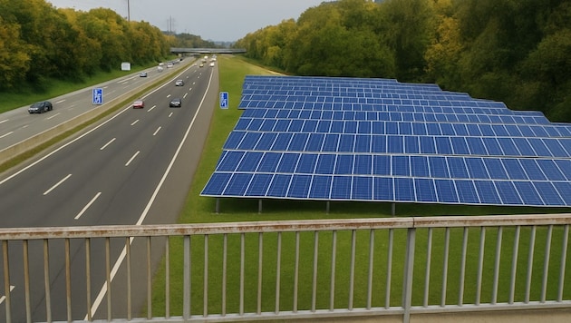 So könnte die PV-Anlage entlang der Rheintalautobahn aussehen.