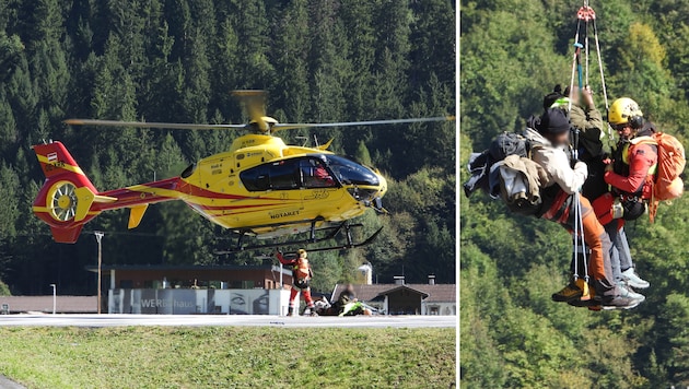 The duo was rescued by helicopter rope.