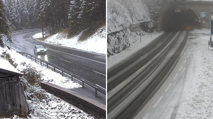 Links die Pass-Thurn-Straße im Bezirk Kitzbühel. Rechts der Arlbergpass.