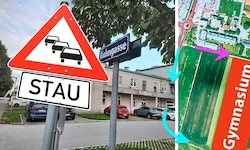 Viel Infrastruktur, ein Kreisverkehr (orange) – eine Zufahrt schürt trotz Beschränkungen ...