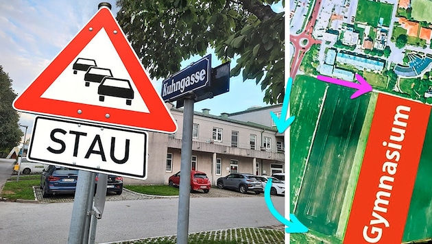 Viel Infrastruktur, ein Kreisverkehr (orange) – eine Zufahrt schürt trotz Beschränkungen ...
