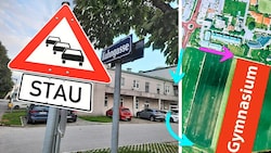 Viel Infrastruktur, ein Kreisverkehr (orange) – eine Zufahrt schürt trotz Beschränkungen ...