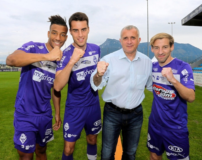 Karim Onisiwo (li. mit Fabio Strauss, Miroslav Polak und Michael Perlak) spielte einst für ...