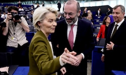 Kommissionschefin Ursula von der Leyen und Manfred Weber (beide EVP): Die Stimmung war schon mal ...