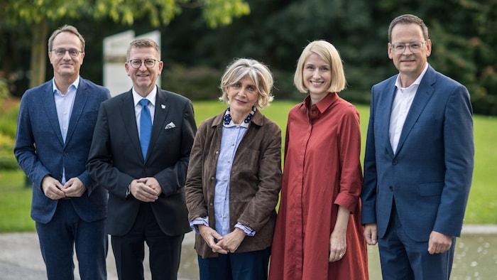 v.l.n.r.: Markus Hengstschläger, Rektor Martin Rummel, Xenia Hausner, Landesrätin Christine ...