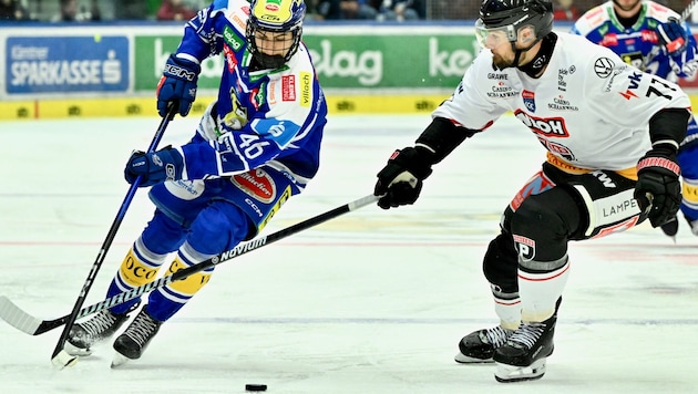 Paul Sintschnig (li.) schlug im Lineup der Adler voll ein, hält schon bei drei Saisontoren.