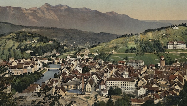 Ansichtskarte der Stadt Feldkirch Ende des 19. Jahrhunderts.