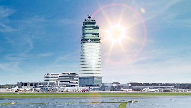 Der Flughafen Schwechat hat eine großvolumige Photovoltaikanlage.
