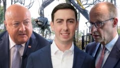 Bundeskanzler Stocker, EU-Bauernbund-Präsident Alexander Bernhuber und CDU-Chef Friedrich Merz ...