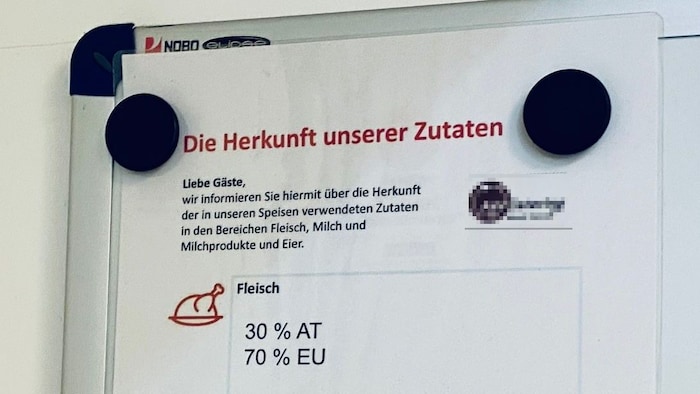 In der Kantine auf der Stubenbastei hängt die Herkunftskennzeichnung der tierischen Produkte ...