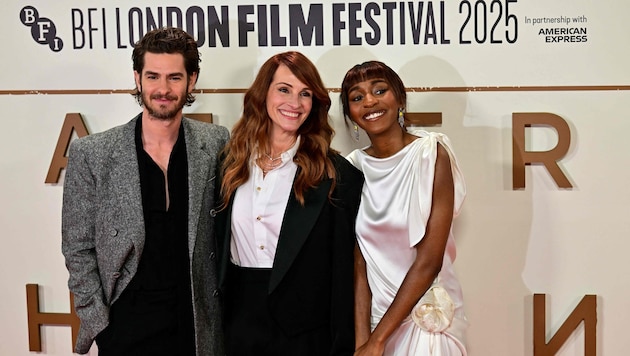 Julia Roberts, Ayo Edebiri und Andrew Garfield bei der Filmpremiere in London.