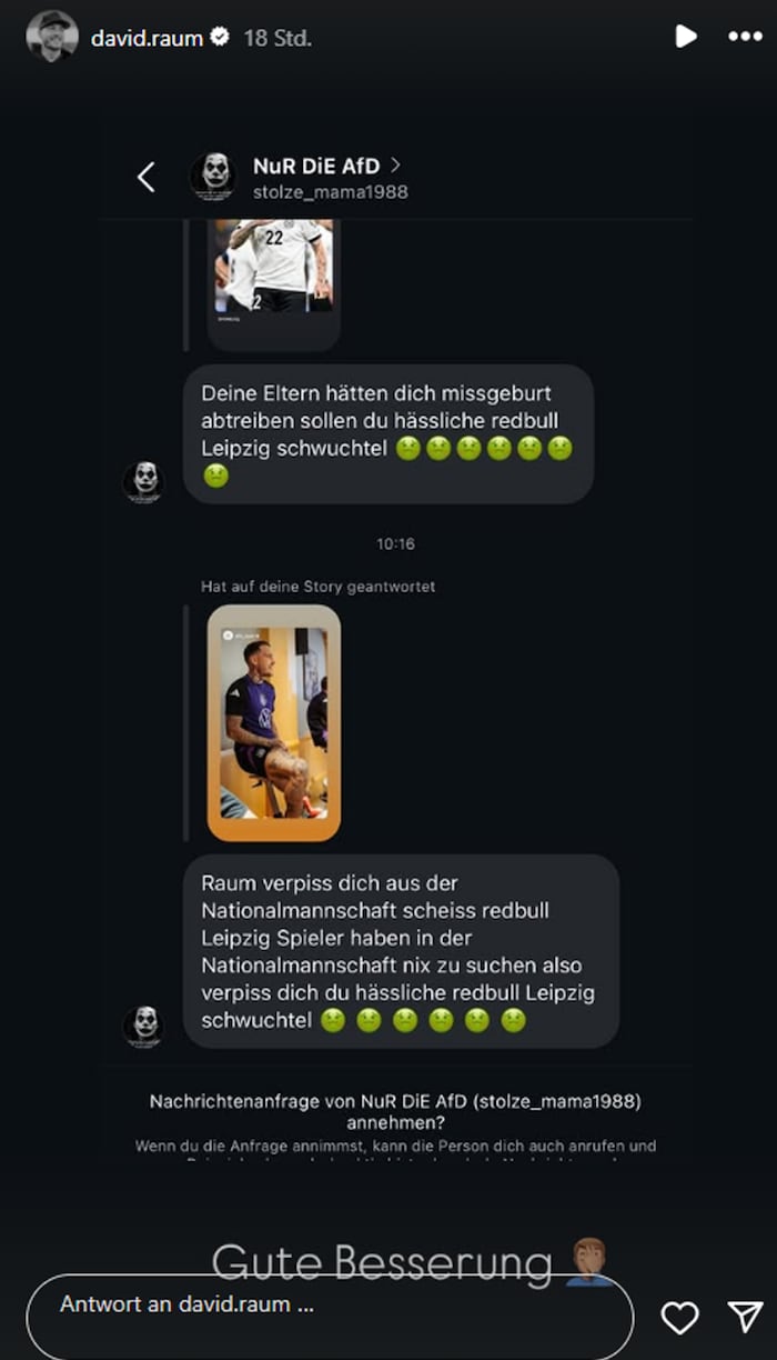 Nachrichten wie diese bekam David Raum nach dem Länderspiel gegen Nordirland zu lesen.