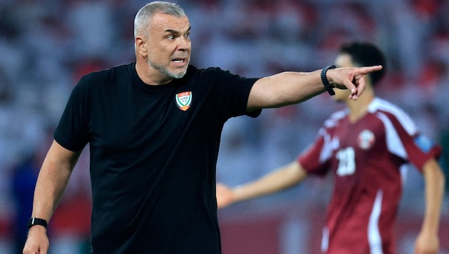 Cosmin Olaroiu, Trainer der Vereinigten Arabischen Emirate, findet nach dem Match gegen Katar ...