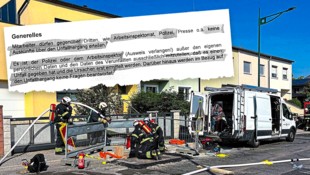 Arbeitsanweisung oben, Mödlinger Feuerwehr beim Rettungseinsatz an der Baustelle im August 