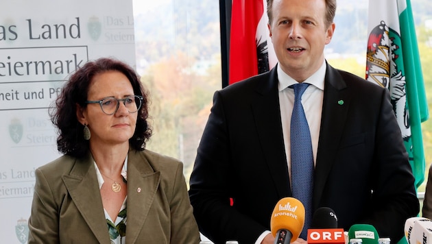 Gesunheitslandesrat Karl- Heinz Kornhäusl und seine Salzburger Amtskollegin Daniela Gutschi ...