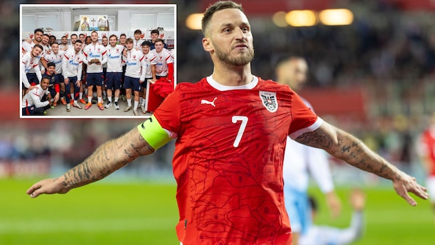 Marko Arnautovic bekam von seinen Mitspielern eine Torte mit der Nummer eins geschenkt.