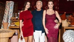 „Guess“-Mode-Geschäftsmann Paul Marciano mit Nadine Mirada (re.) und Model-Kollegin Nina Kostic ...