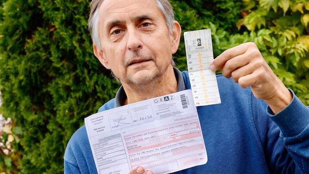 Der Grazer Christian Summerauer versteht die Welt nicht mehr: Weil sein Fahrschein abgestempelt, ...