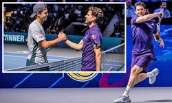Dominic Thiem (re.) lieferte sich mit Joel Schwärzler einen packenden Showdown.