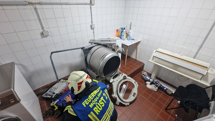 The girl was trapped in the tumble dryer.