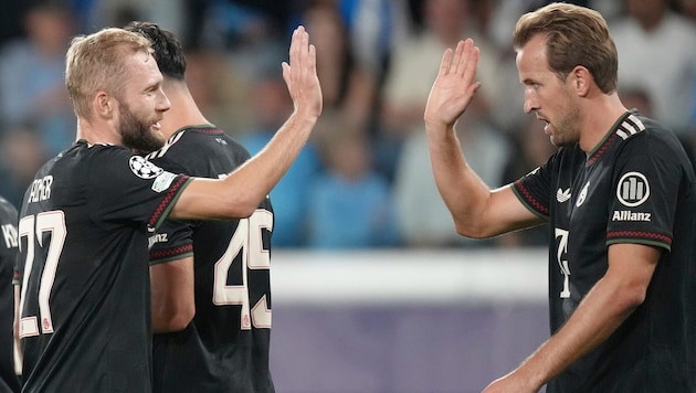 Konrad Laimer (li.) und Harry Kane sind seit Wochen in Top-Form.