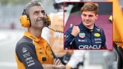McLaren-Teamchef Andrea Stella und Max Verstappen