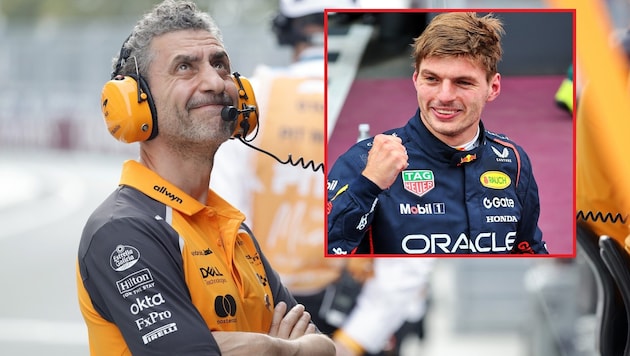 McLaren team principal Andrea Stella and Max Verstappen