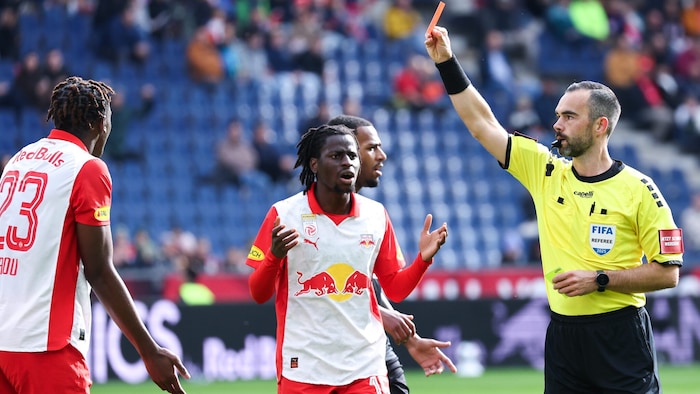 Joane Gadou (left) was shown a red card in the first half.
