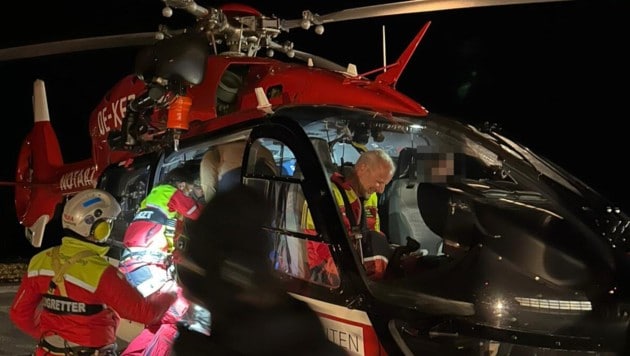 Der Notarztheli RK-2 flog die gescheiterten Abenteurer sicher in der Nacht hinunter nach Sölden.