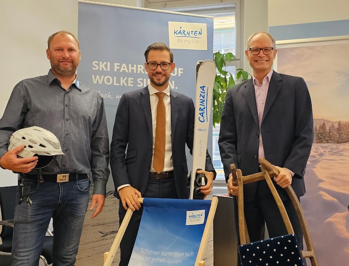 Markus Reicher (Skischulverband), Referent Sebastian Schuschnig und Kärnten-Werbung-Chef Klaus ...
