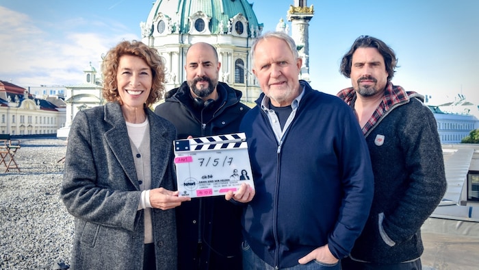 (v.li.): Bernhard Natschläger, Adele Neuhauser, Regisseur Christopher Schier, Harald ...