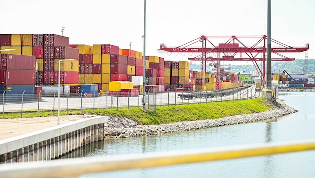 Im Hafen der Linz AG wird mehr über Lkw und Zug transportiert.