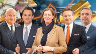 Bundeskanzler Christian Stocker, Wiener-Börse-Chef Christoph Boschan, Finanzstaatssekretärin ...