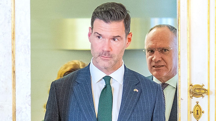 Schwedens Migrationsminister Johan Forssell traf am Rande der Migrationskonferenz in Wien auch ...