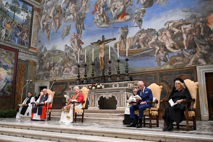 Das Königspaar beim gemeinsamen Gebet mit dem Papst.