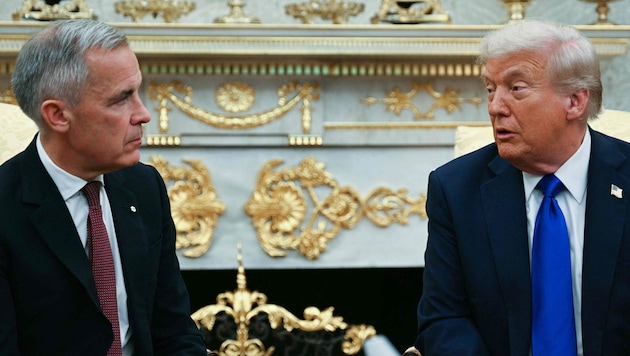 Erst kürzlich war Kanadas Premier Mark Carney (li.) in Washington. Jetzt will US-Präsident ...