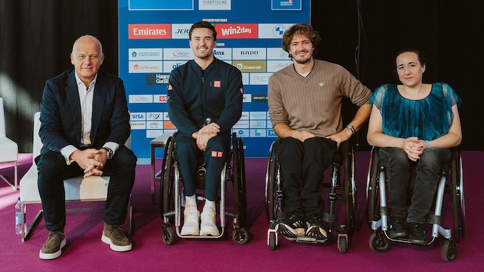 Turnierboss Herwig Straka, die Para-Spieler Gordon Reid und Nico Langmann sowie ...