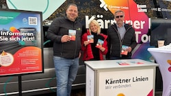 Mirko Gavric (Kärnten Bus), Sonja Raupl (Verkehrsbund) und Arnold Pacher (Bgm. Glanegg) ...