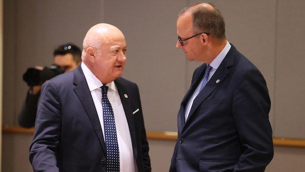 Der deutsche Bundeskanzler Friedrich Merz vertritt seinen rot-weiß-roten Amtskollegen Christian ...