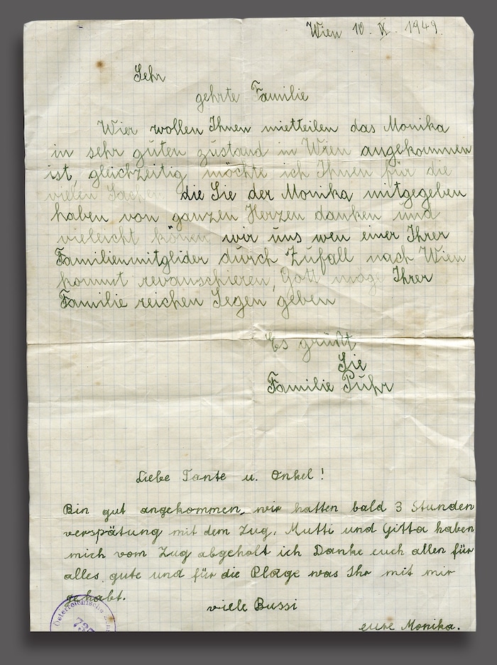 Der Brief von Monikas Eltern an die niederländische Gastfamilie zeigt, wie schwer die Zeit ...