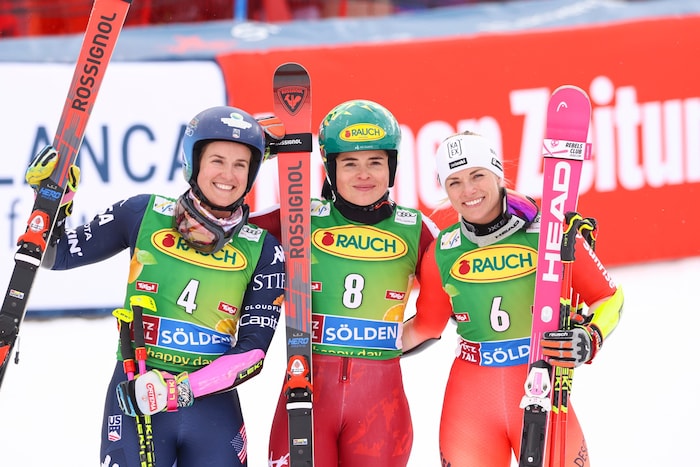 Paula Moltzan, Julia Scheib and Lara Gut-Behrami (from left to right)