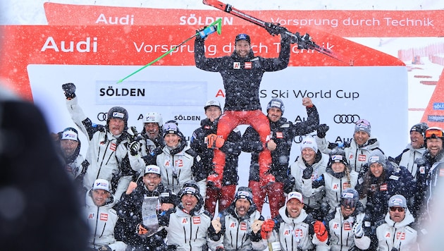 Marco Schwarz jubelt in Sölden.
