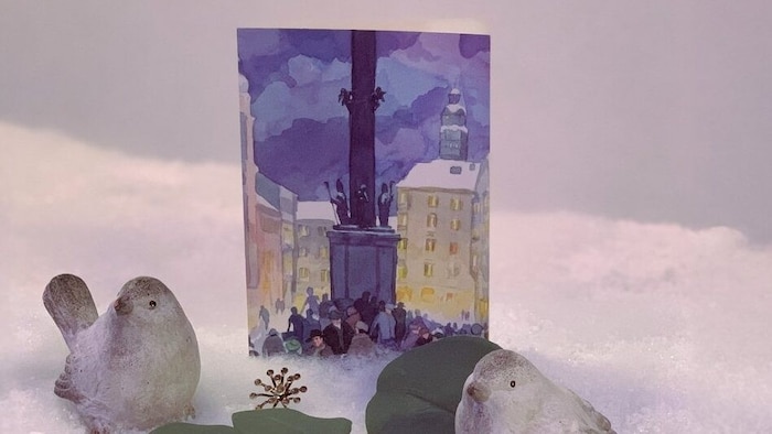 Auch andere Karte, wie diese von Reinhold Stecher, können erworben werden.