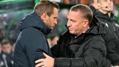 Brendan Rodgers (r.) mit Sturm-Trainer Jürgen Säumel