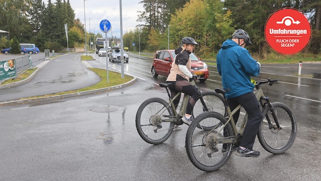 In Obsteig haben Radfahrer durch die verschmälerte Straße mehr Platz.