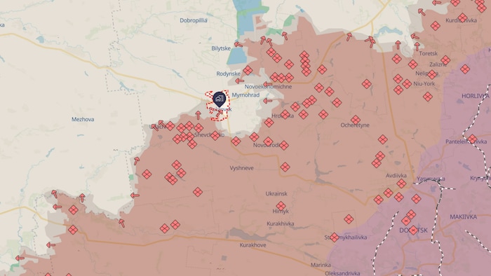 Eine Karte der Website „DeepState Map“ zeigt: Unzählige Angriffe richten sich derzeit gegen die ...