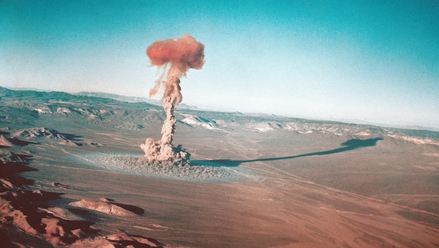 A nuclear weapons test in 1955 on what is now known as the Nevada National Security Site.