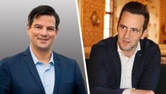 FPÖ-Landesrat Hannes Amesbauer und ÖVP-Klubobmann Lukas Schnitzer stehen hinter den ...