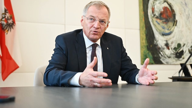 Landeshauptmann Thomas Stelzer gab der „Krone“ am Donnerstag ein Interview zur Gesundheitskrise ...