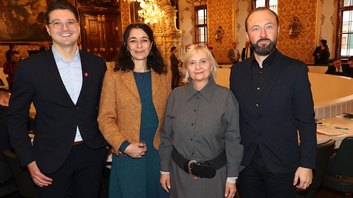 Die Oppositionsspitzen Swatek, Krautwaschl, Klimt-Weithaler und Lercher (v.l.) fordern nach dem ...